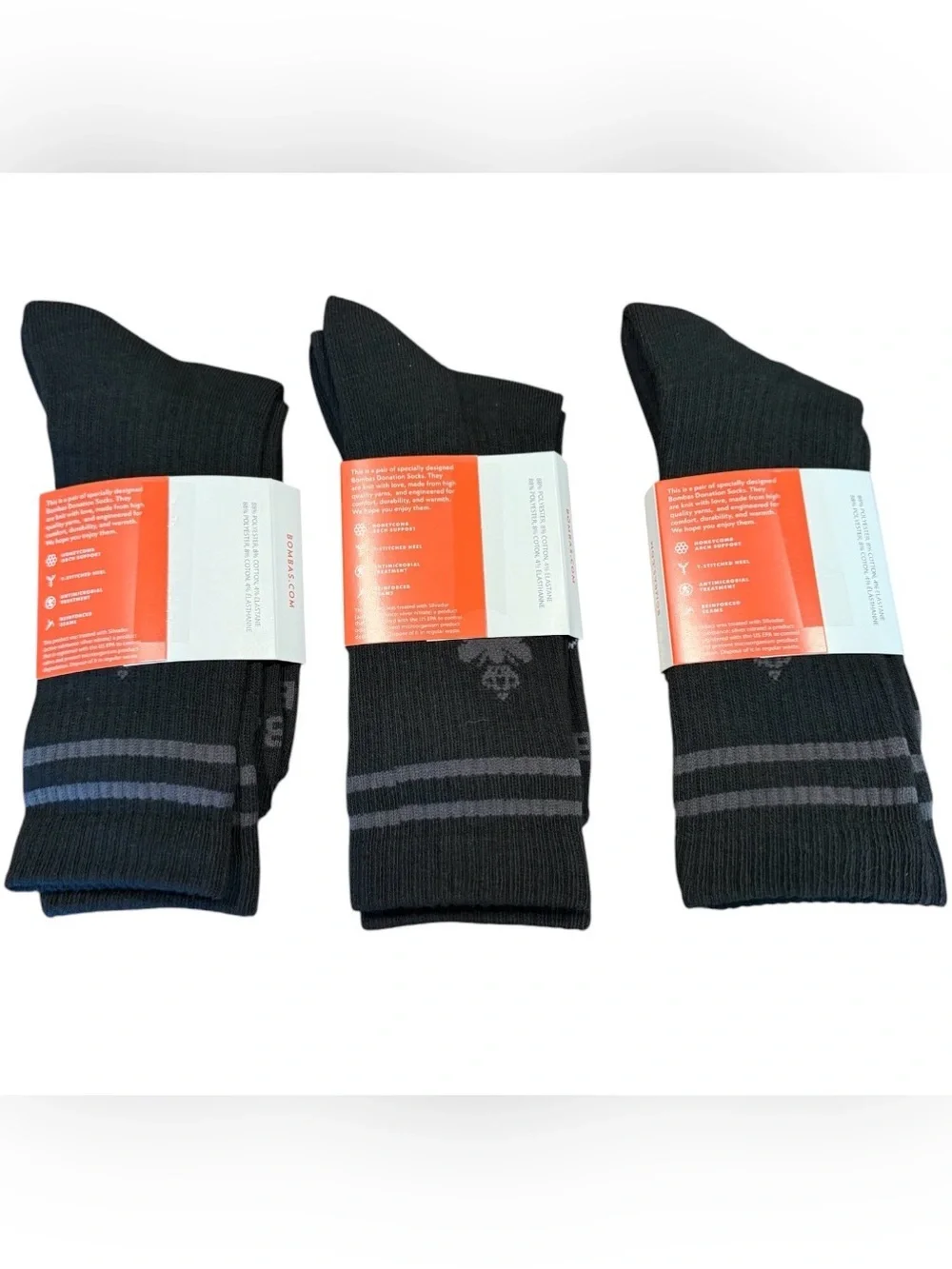 Bombas Unisex Size M Black High Rise Socks - 3 Pack - NWT
